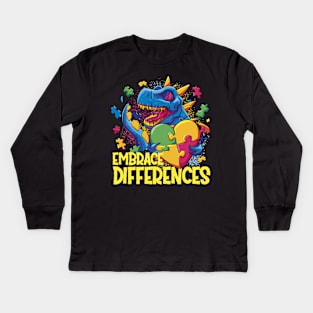 Autism Awareness Dinosaur Design for Love and Acceptance Embrace Differences Kids Long Sleeve T-Shirt